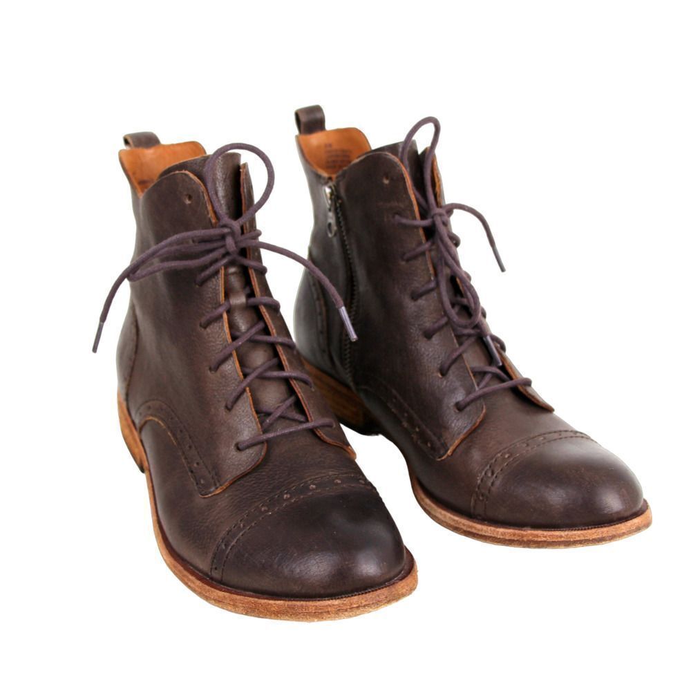 Kork-Ease BROWN GENUINE LEATHER LOW HEEL LACE UP ROUND TOE ANKLE BOOTS Size 8M